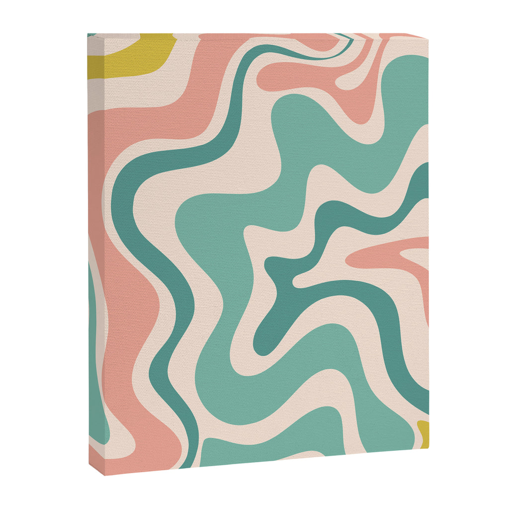 Retro Liquid Swirl Abstract Pattern Teal Blush Pink Mustard Canvas Print Gallery Image 6