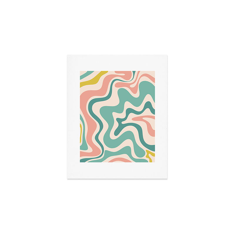 Retro Liquid Swirl Abstract Pattern Teal Blush Pink Mustard Art Print Gallery Image 1