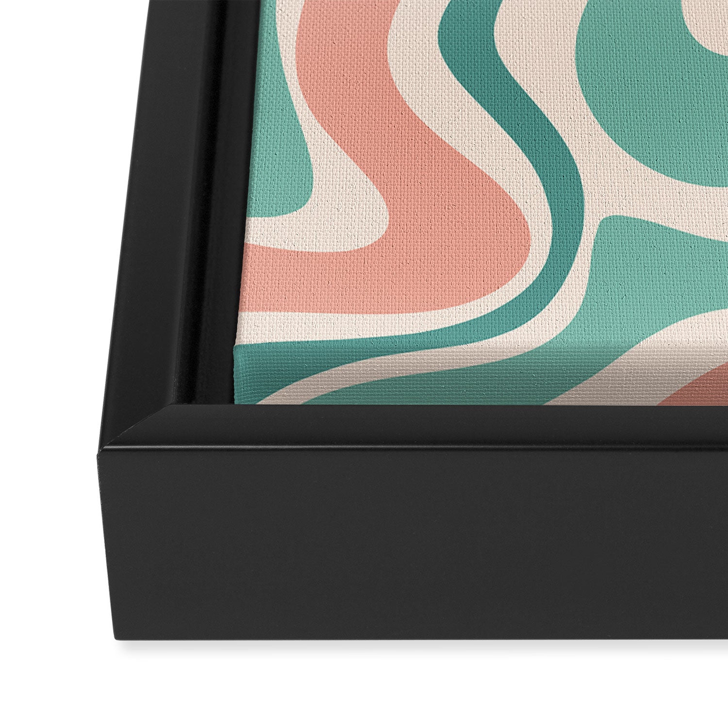 Retro Liquid Swirl Abstract Pattern Teal Blush Pink Mustard Framed Canvas Print Gallery Image 3