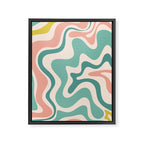 Retro Liquid Swirl Abstract Pattern Teal Blush Pink Mustard Framed Canvas Print Gallery Image 6