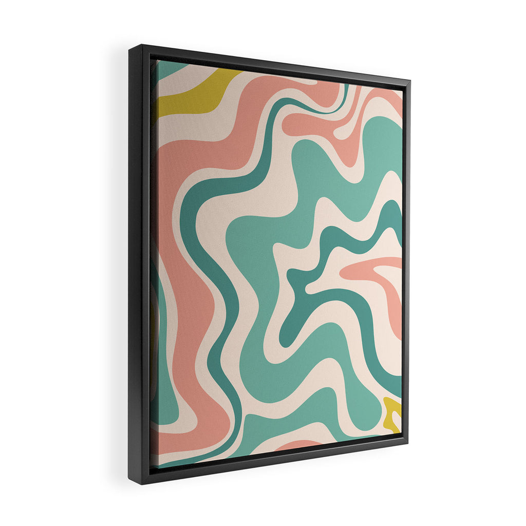 Retro Liquid Swirl Abstract Pattern Teal Blush Pink Mustard Framed Canvas Print Gallery Image 2