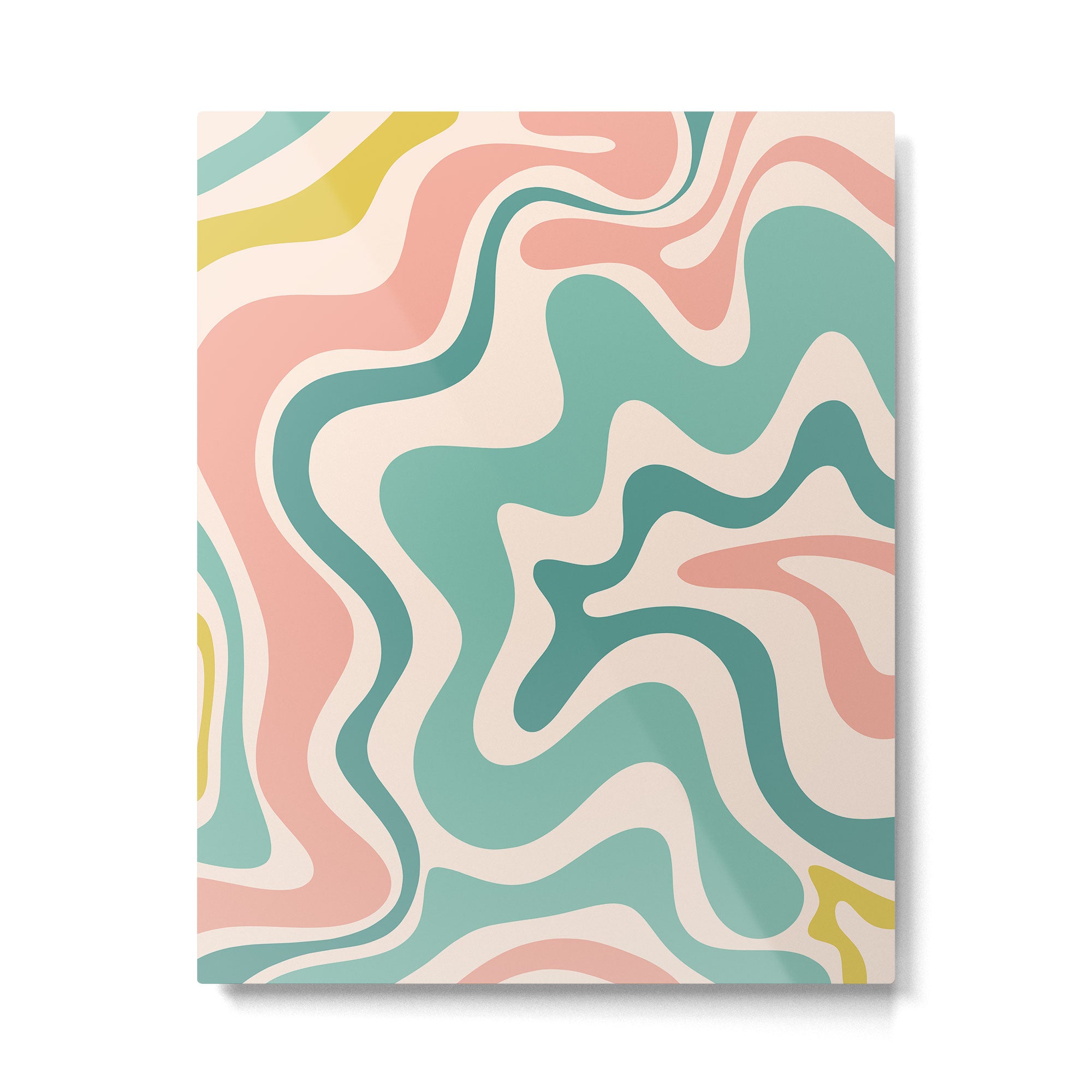 Retro Liquid Swirl Abstract Pattern Teal Blush Pink Mustard Metal Print Gallery Image 4