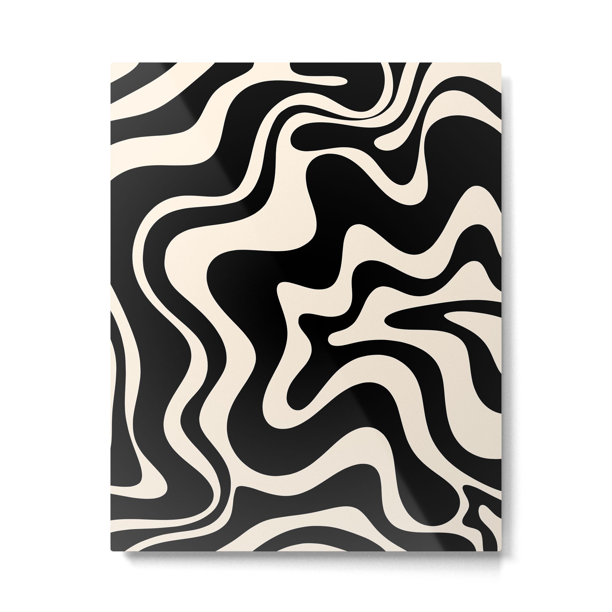 Retro Liquid Swirl Abstract in Black and Almond Cream  Metal Print Gallery Image 4
