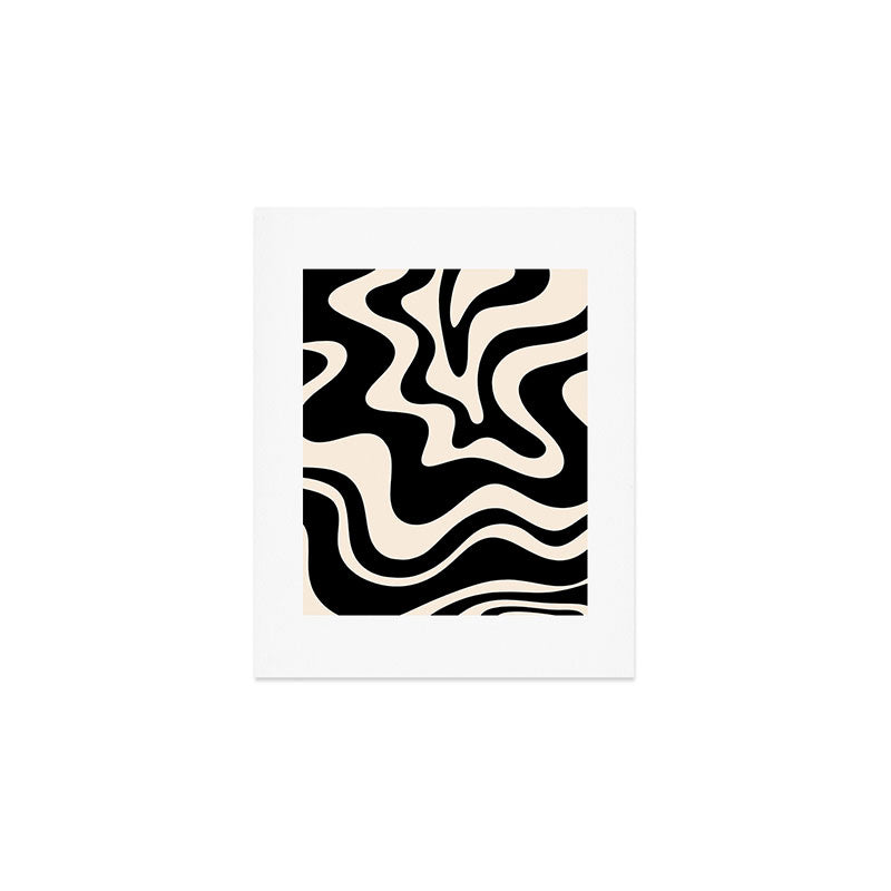 Retro Liquid Swirl Abstract Square 2 in Black and Almond Cream Art Print Gallery Image 1