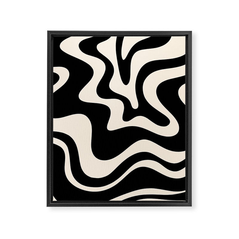 Retro Liquid Swirl Abstract Square 2 in Black and Almond Cream Framed Canvas Print Gallery Image 8