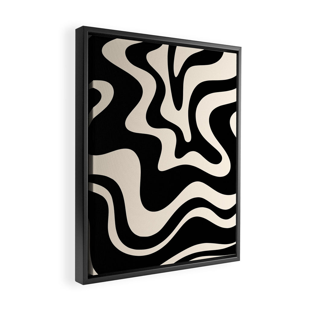 Retro Liquid Swirl Abstract Square 2 in Black and Almond Cream Framed Canvas Print Gallery Image 2