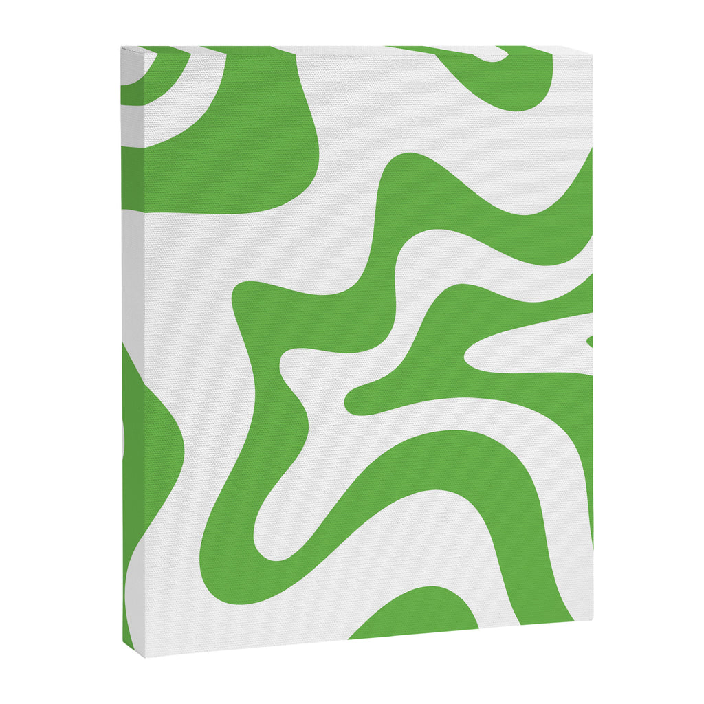 Retro Liquid Swirl Abstract Square in Bright Lime Green and White Canvas Print Gallery Image 8