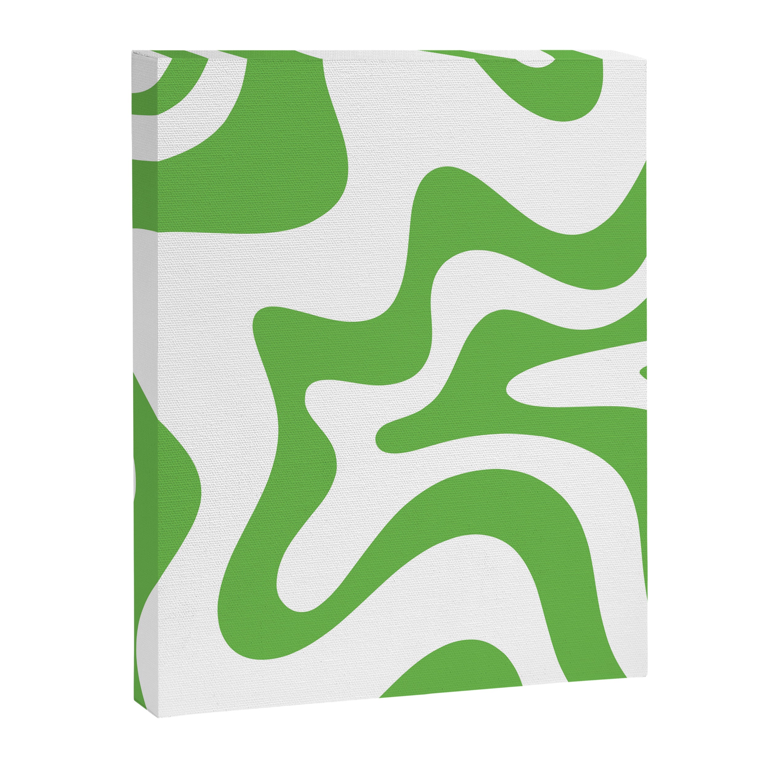 Retro Liquid Swirl Abstract Square in Bright Lime Green and White Canvas Print Gallery Image 8