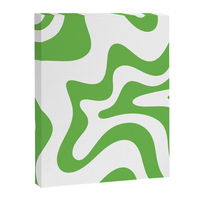Retro Liquid Swirl Abstract Square in Bright Lime Green and White Canvas Print Gallery Image 1