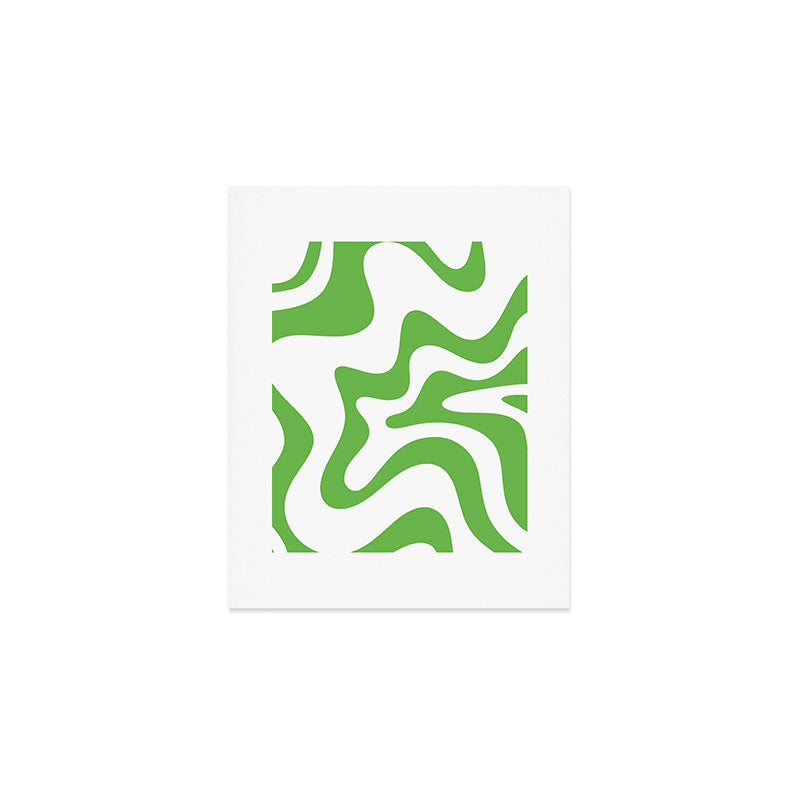Retro Liquid Swirl Abstract Square in Bright Lime Green and White Art Print Gallery Image 1