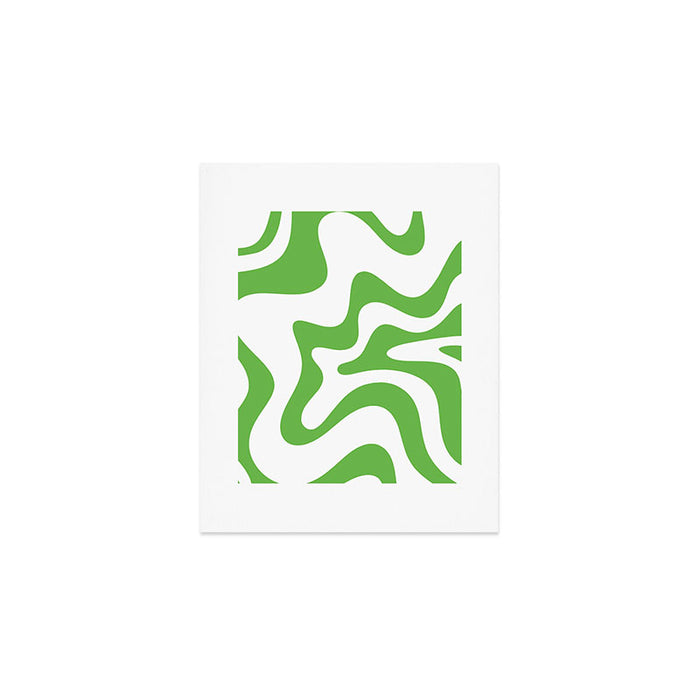 Retro Liquid Swirl Abstract Square in Bright Lime Green and White Art Print Gallery Image 1