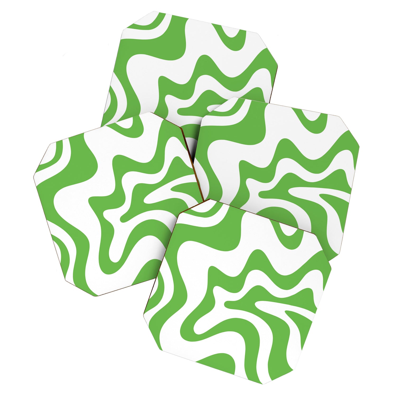 Retro Liquid Swirl Abstract Square in Bright Lime Green and White Coaster Gallery Image 1