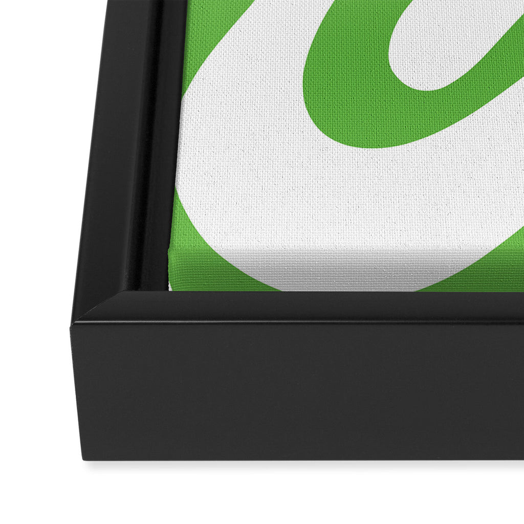 Retro Liquid Swirl Abstract Square in Bright Lime Green and White Framed Canvas Print Gallery Image 3