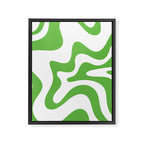 Retro Liquid Swirl Abstract Square in Bright Lime Green and White Framed Canvas Print Gallery Image 8
