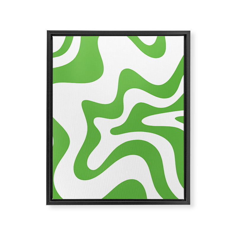 Retro Liquid Swirl Abstract Square in Bright Lime Green and White Framed Canvas Print Gallery Image 8