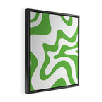 Retro Liquid Swirl Abstract Square in Bright Lime Green and White Framed Canvas Print Gallery Image 2
