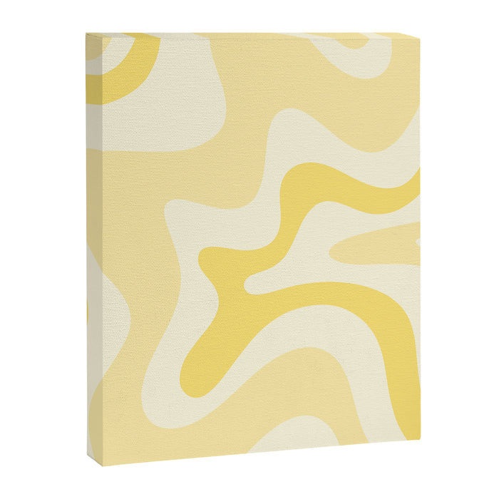 Retro Liquid Swirl Abstract Square in Soft Pale Pastel Yellow Canvas Print Gallery Image 1