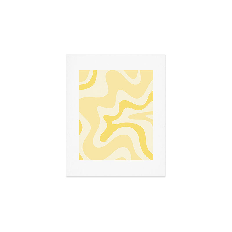 Retro Liquid Swirl Abstract Square in Soft Pale Pastel Yellow Art Print Gallery Image 1