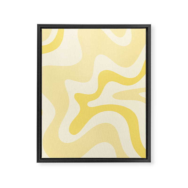 Retro Liquid Swirl Abstract Square in Soft Pale Pastel Yellow Framed Canvas Print Gallery Image 8