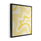 Retro Liquid Swirl Abstract Square in Soft Pale Pastel Yellow Framed Canvas Print Gallery Image 2