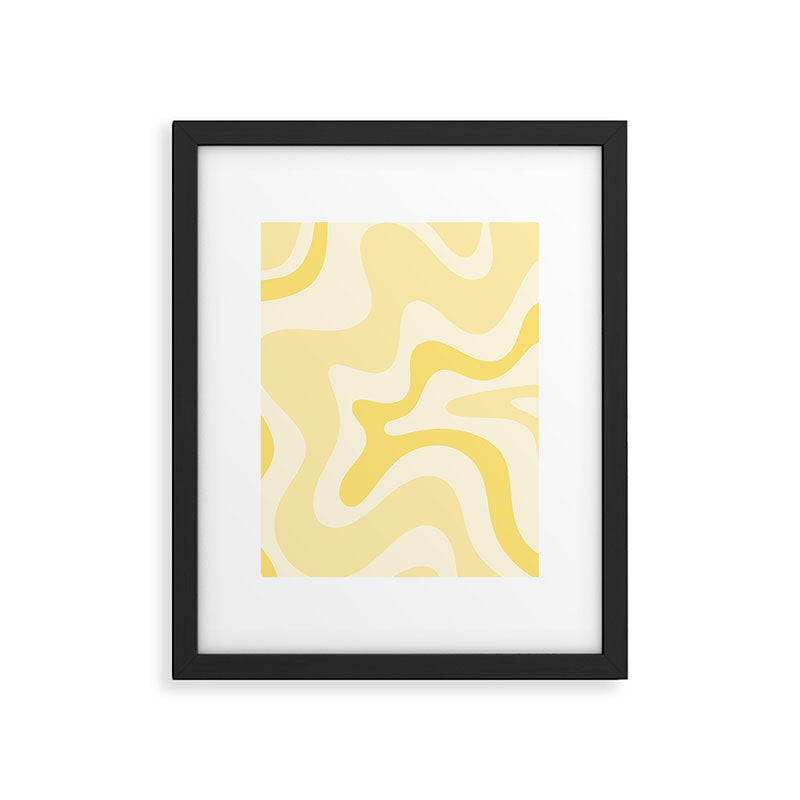 Retro Liquid Swirl Abstract Square in Soft Pale Pastel Yellow Framed Art Print Gallery Image 6