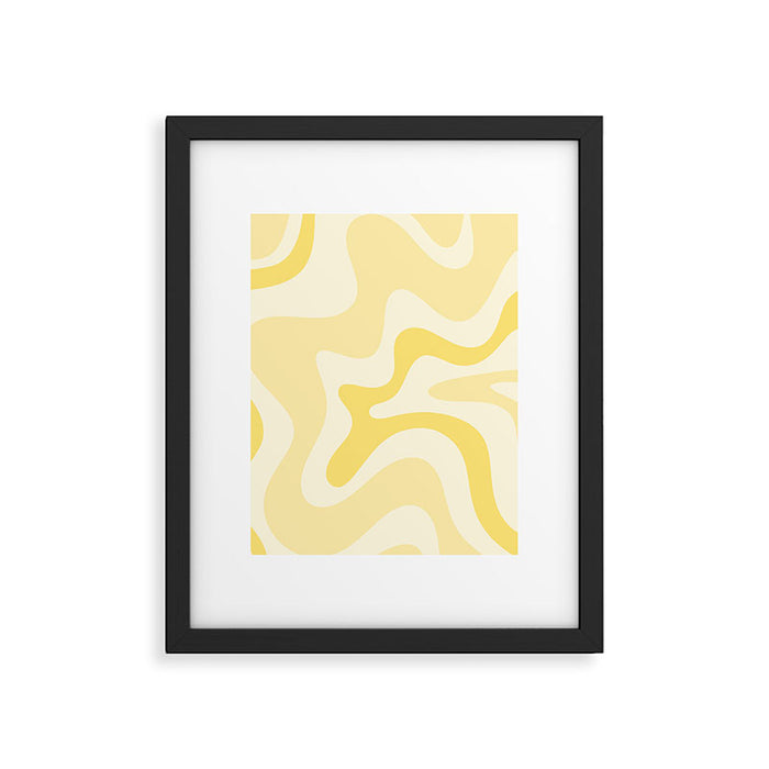 Retro Liquid Swirl Abstract Square in Soft Pale Pastel Yellow Framed Art Print Gallery Image 1