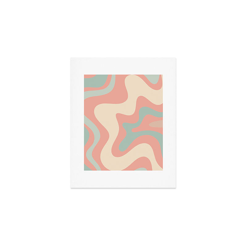 Retro Liquid Swirl Abstract Square Pattern in Pastel Blush Mint Art Print Gallery Image 1