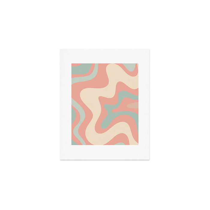 Retro Liquid Swirl Abstract Square Pattern in Pastel Blush Mint Art Print Gallery Image 1