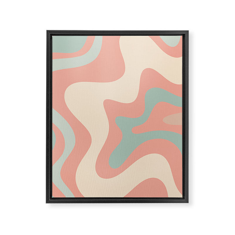 Retro Liquid Swirl Abstract Square Pattern in Pastel Blush Mint Framed Canvas Print Gallery Image 8