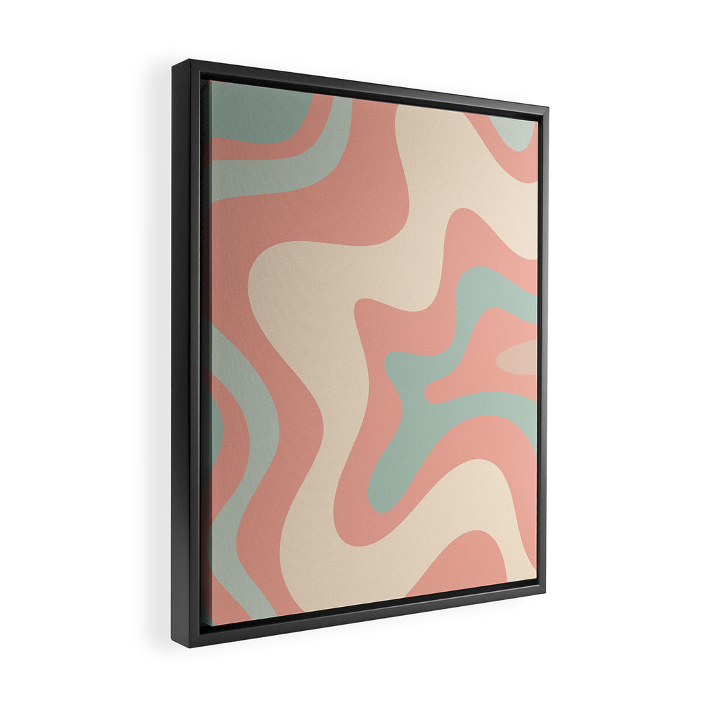 Retro Liquid Swirl Abstract Square Pattern in Pastel Blush Mint Framed Canvas Print Gallery Image 2
