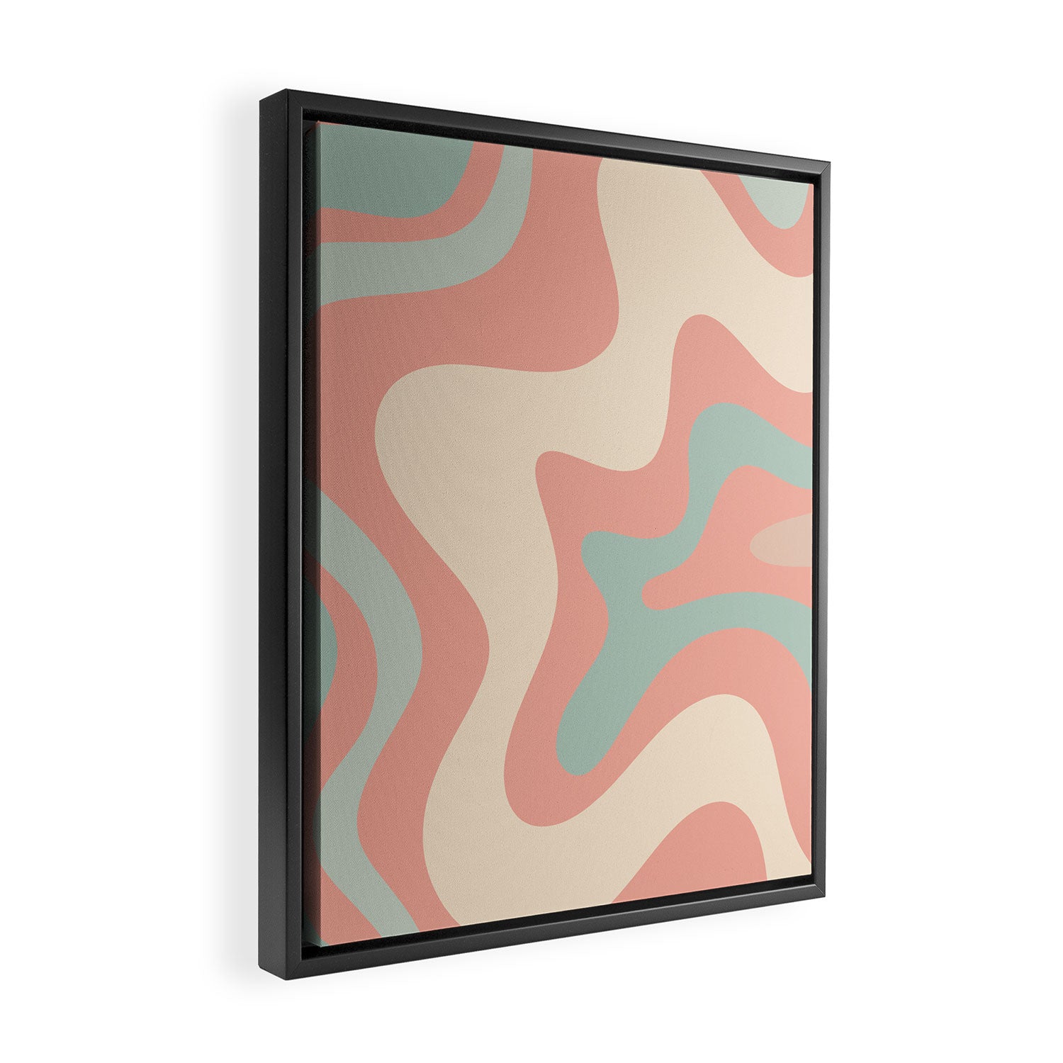 Retro Liquid Swirl Abstract Square Pattern in Pastel Blush Mint Framed Canvas Print Gallery Image 2