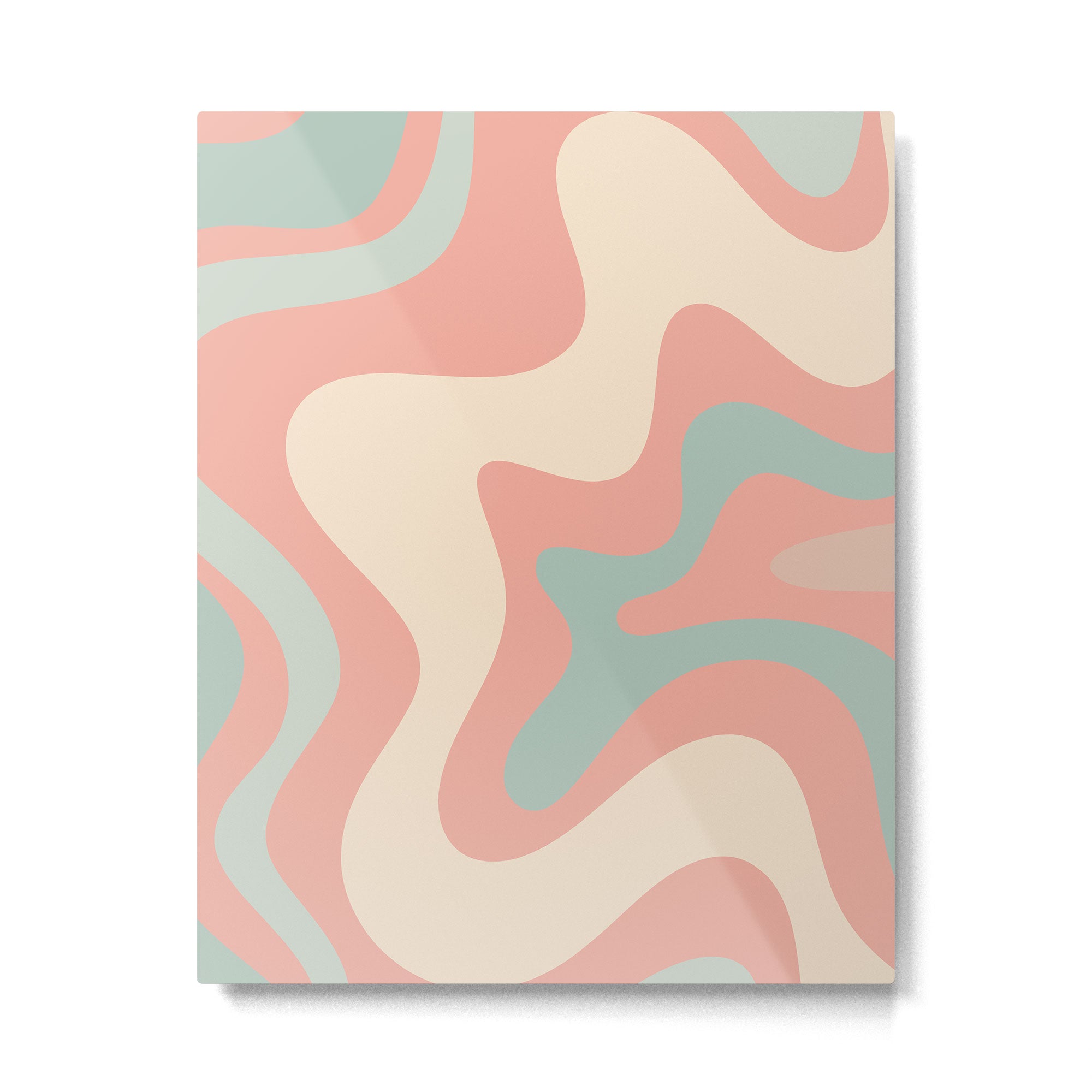 Retro Liquid Swirl Abstract Square Pattern in Pastel Blush Mint Metal Print Gallery Image 6