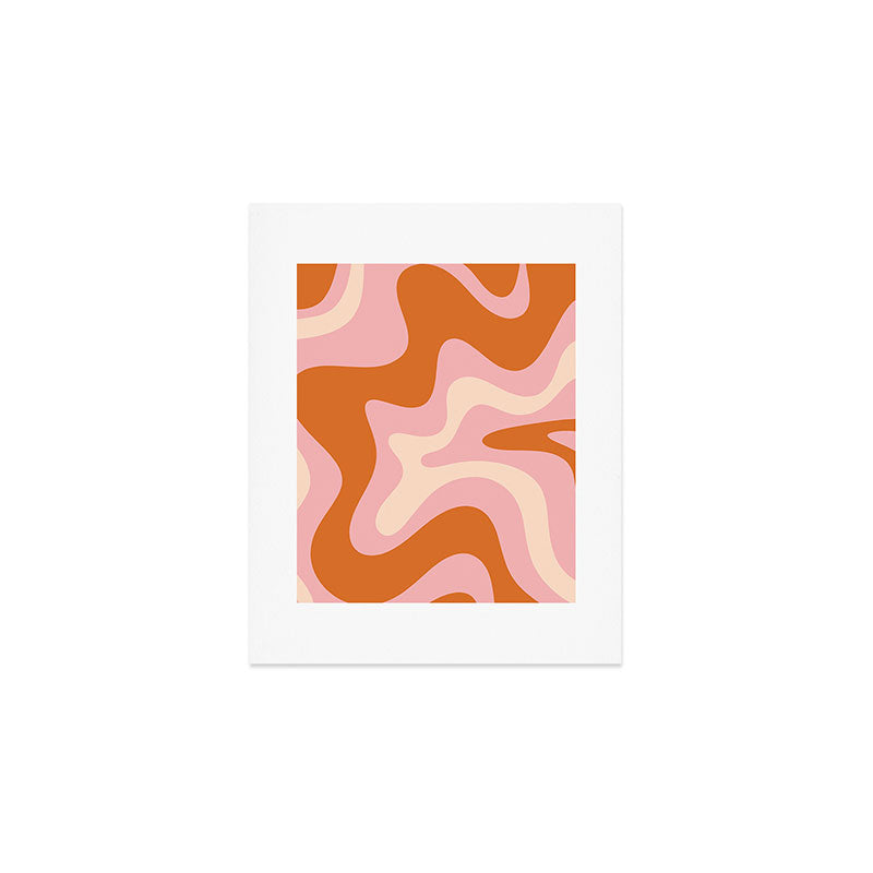 Retro Liquid Swirl Abstract Square Pink Orange Cream Art Print Gallery Image 1