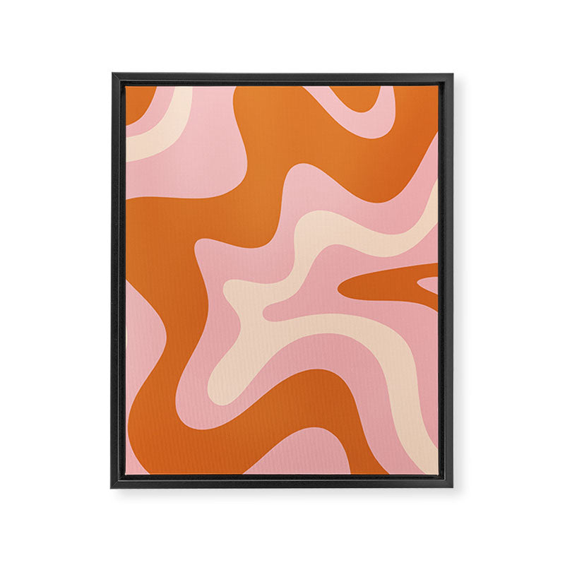 Retro Liquid Swirl Abstract Square Pink Orange Cream Framed Canvas Print Gallery Image 8