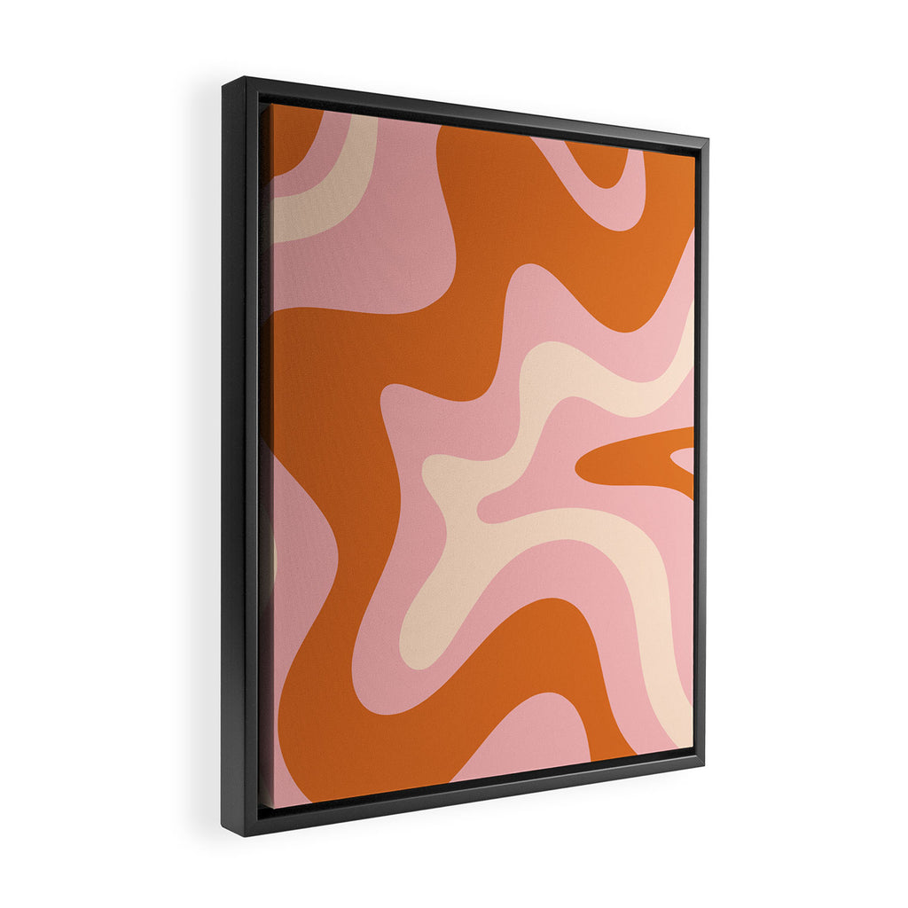 Retro Liquid Swirl Abstract Square Pink Orange Cream Framed Canvas Print Gallery Image 2