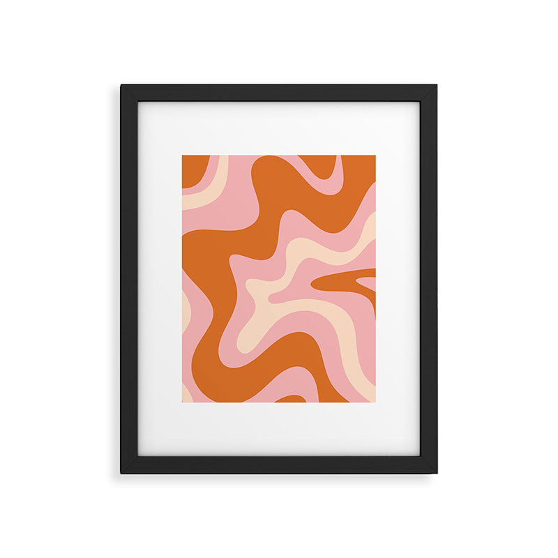 Retro Liquid Swirl Abstract Square Pink Orange Cream Framed Art Print Gallery Image 6