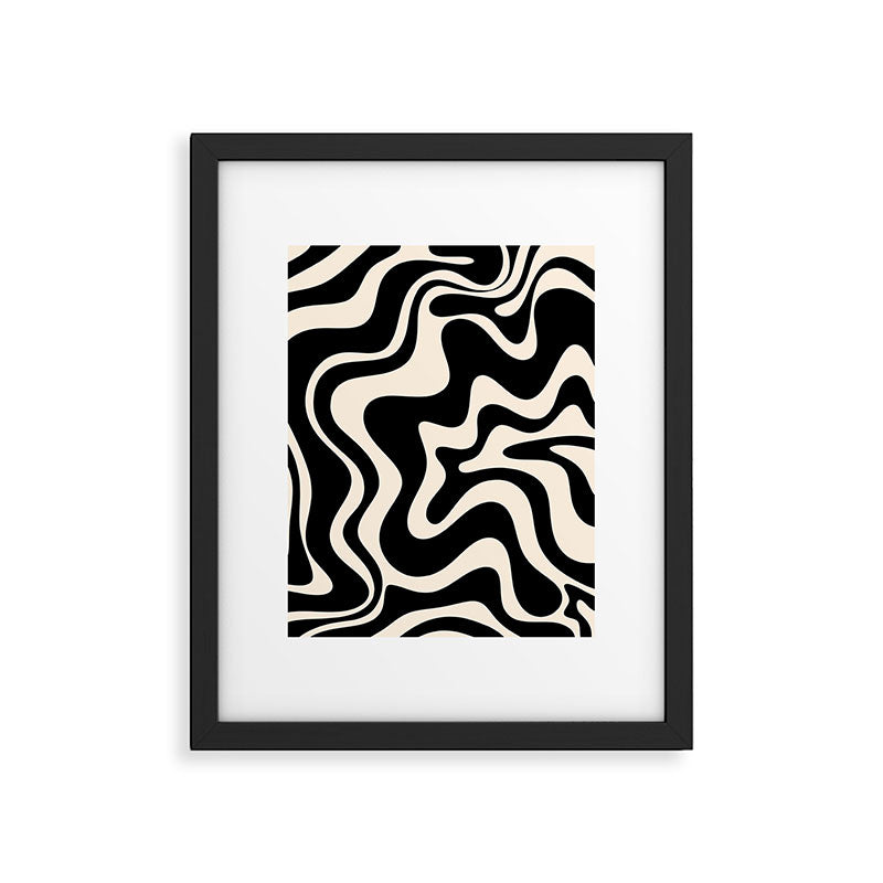 Retro Liquid Swirl Abstract in Black and Almond Cream  Framed Art Print Gallery Image 5