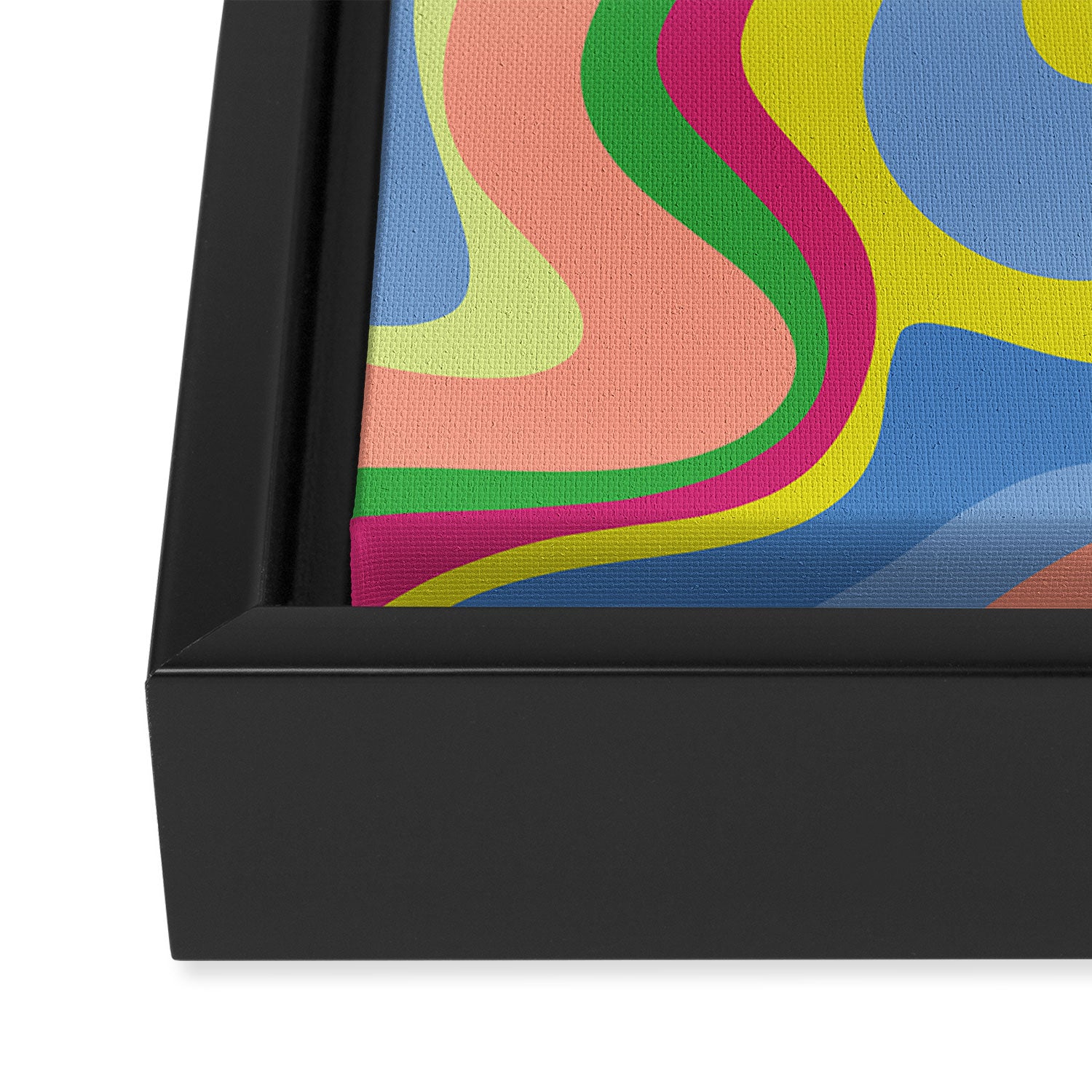 Retro Liquid Swirl Bright Pop Colorful Abstract Pattern in Spring Blue Green Lime Pink Orange Framed Canvas Print Gallery Image 3