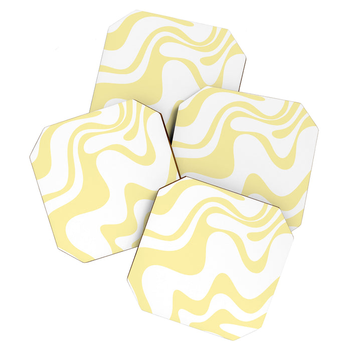 Retro Liquid Swirl Contemporary Abstract Butter Yellow and White Pattern 2 Coaster Gallery Image 1
