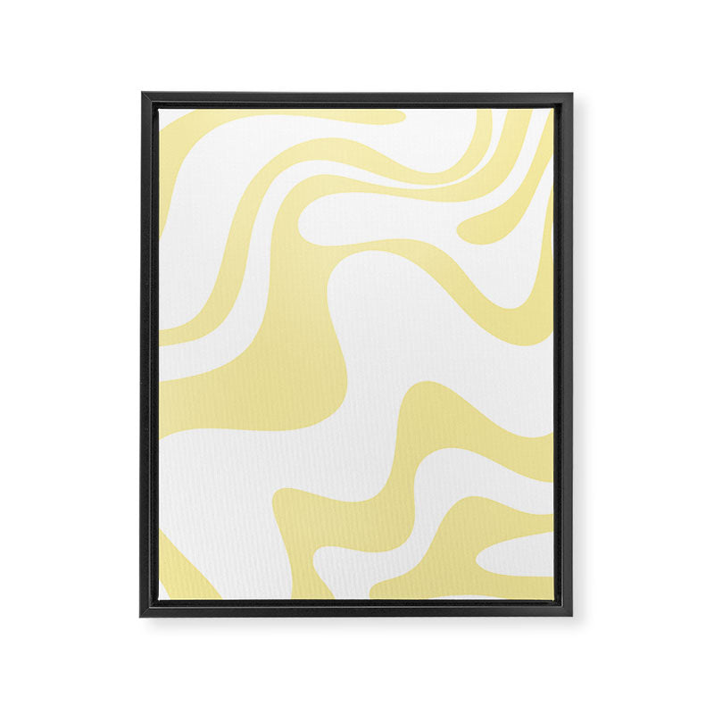 Retro Liquid Swirl Contemporary Abstract Butter Yellow and White Pattern 2 Framed Canvas Print Gallery Image 8