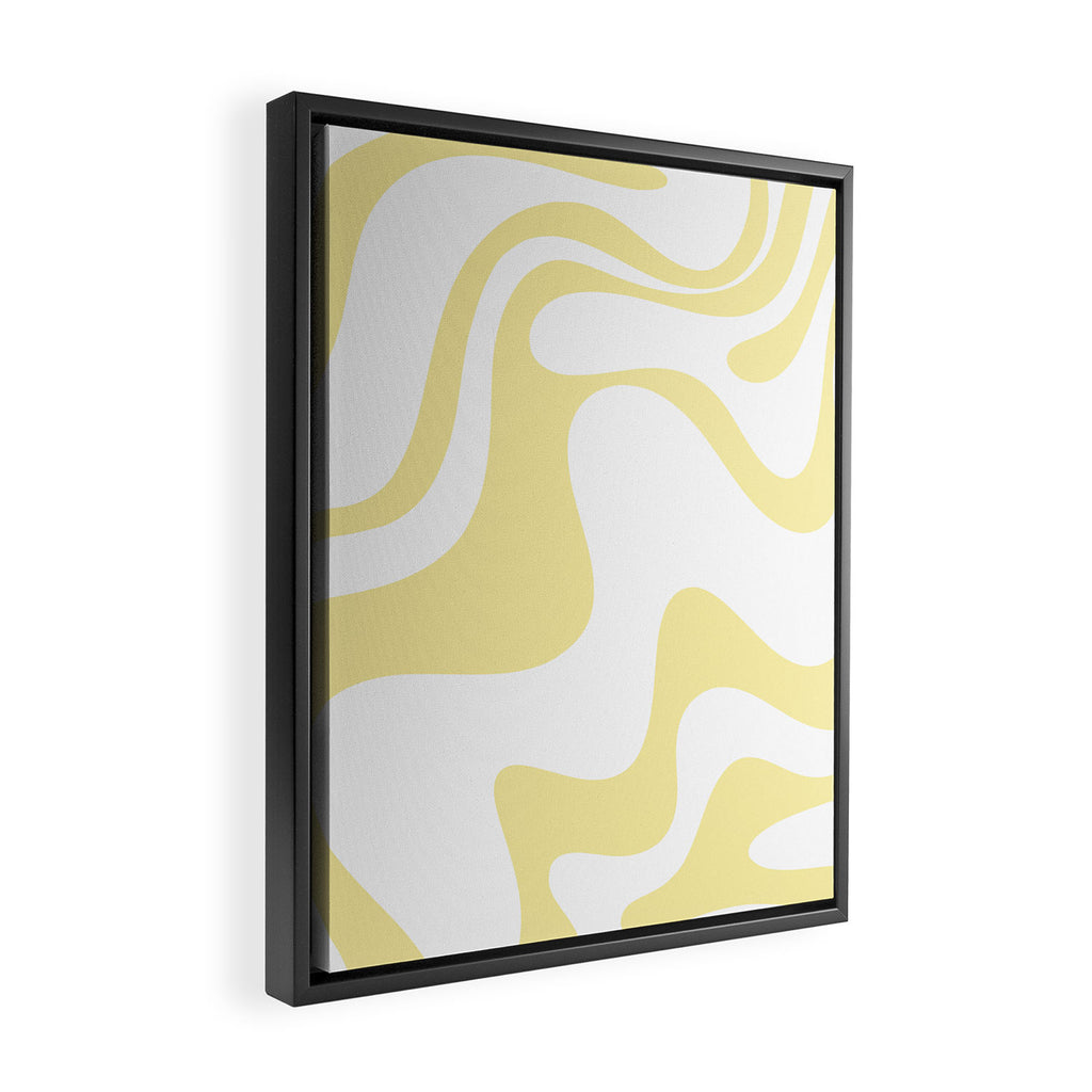 Retro Liquid Swirl Contemporary Abstract Butter Yellow and White Pattern 2 Framed Canvas Print Gallery Image 2