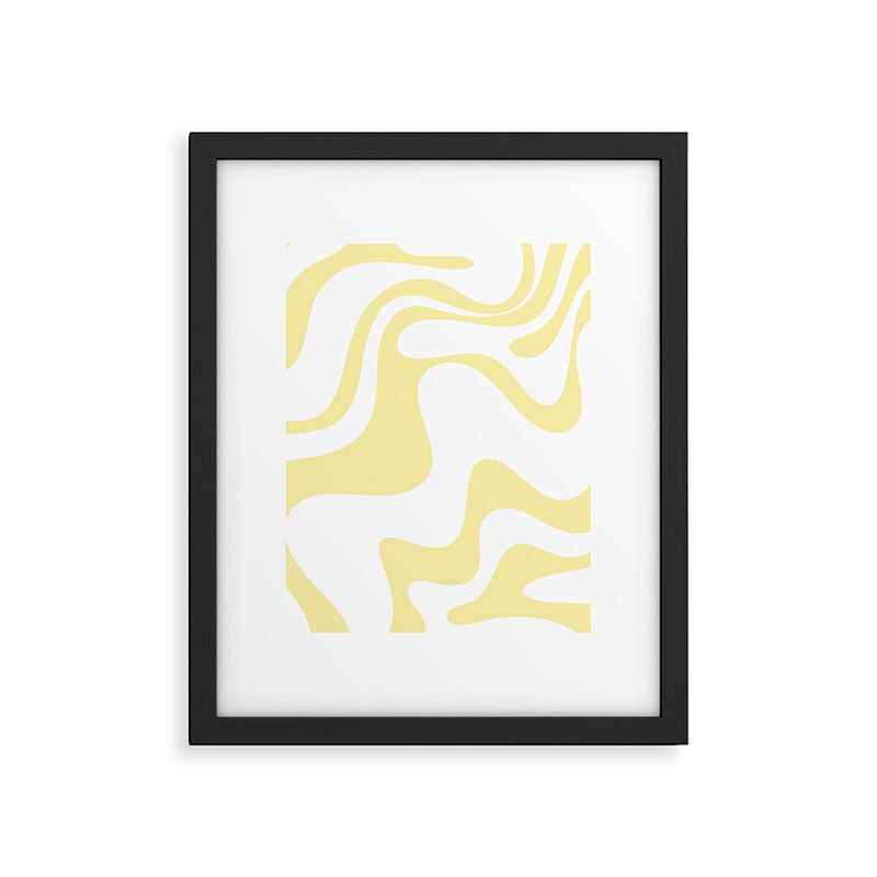 Retro Liquid Swirl Contemporary Abstract Butter Yellow and White Pattern 2 Framed Art Print Gallery Image 6