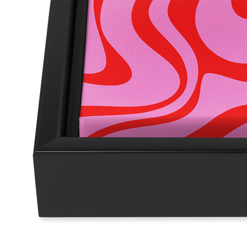 Retro Liquid Swirl Contemporary Abstract in Preppy Pink and Red Framed Canvas Print Gallery Image 3