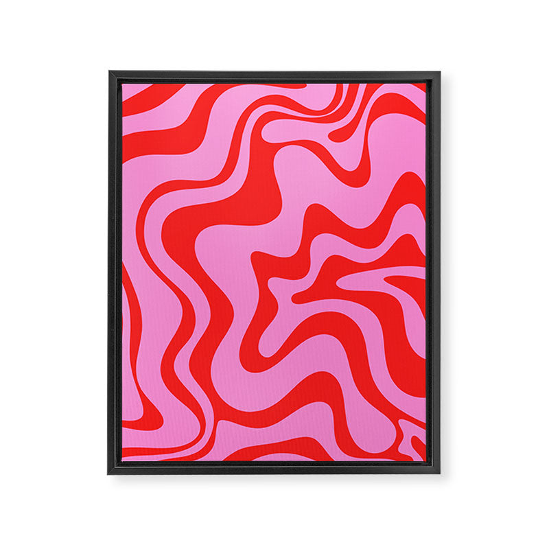 Retro Liquid Swirl Contemporary Abstract in Preppy Pink and Red Framed Canvas Print Gallery Image 6
