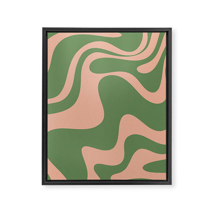 Retro Liquid Swirl Contemporary Abstract Pattern 2 in Blush Pink and Vintage Green Framed Canvas Print Gallery Image 1