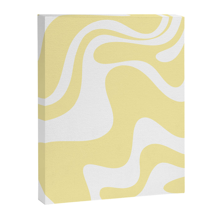 Retro Liquid Swirl Contemporary Abstract Pattern 2 in Butter Yellow and White Canvas Print Gallery Image 1