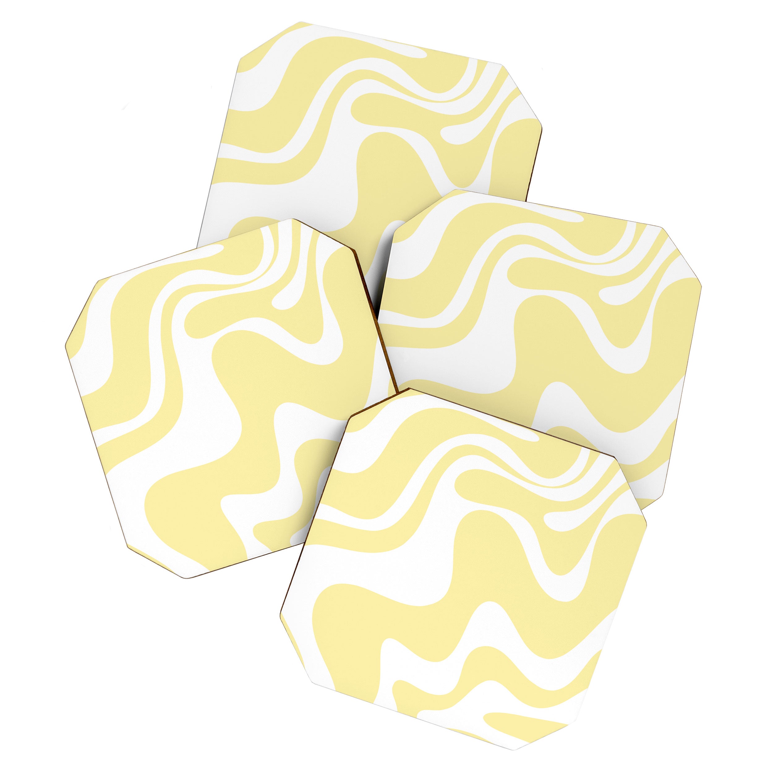 Retro Liquid Swirl Contemporary Abstract Pattern 2 in Butter Yellow and White Coaster Gallery Image 1
