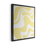 Retro Liquid Swirl Contemporary Abstract Pattern 2 in Butter Yellow and White Framed Canvas Print Gallery Image 2