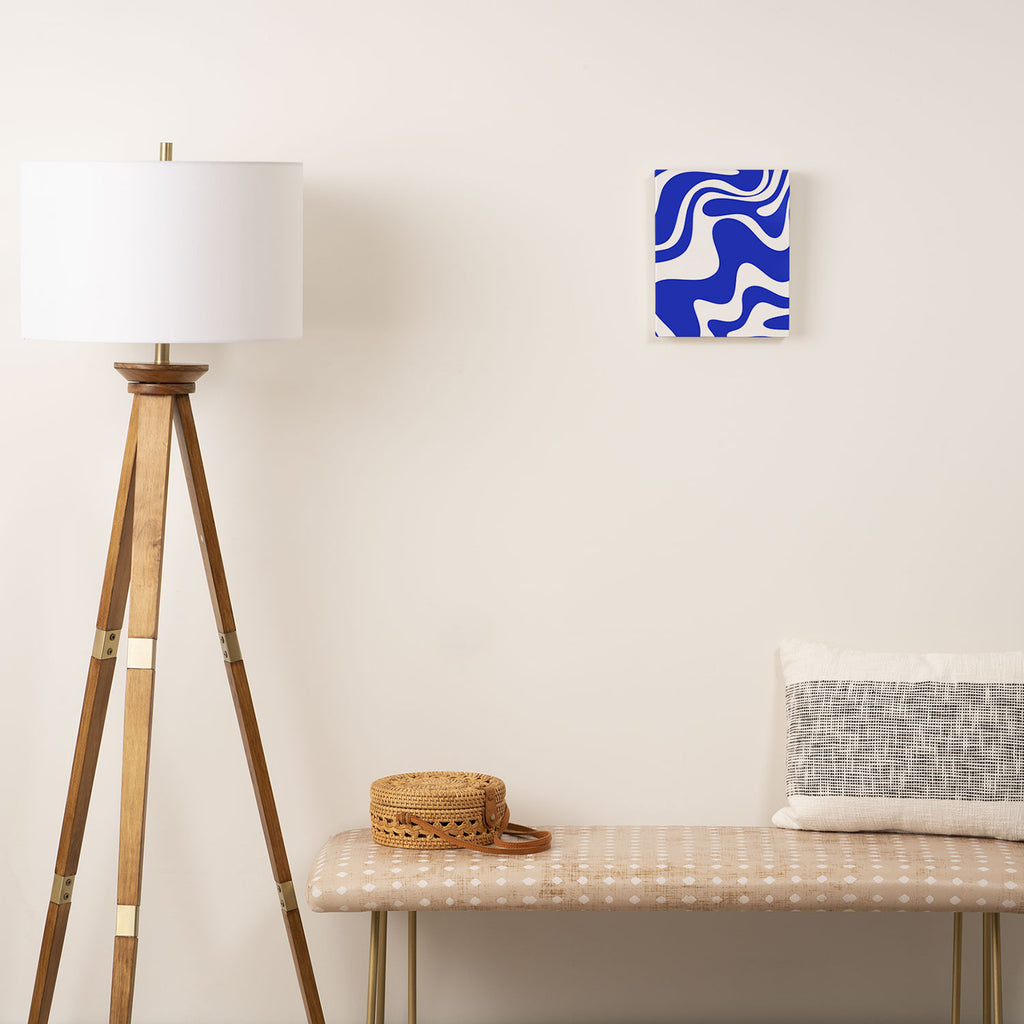Retro Liquid Swirl Contemporary Abstract Pattern 2 in Cobalt Blue and White Canvas Print Gallery Image 2
