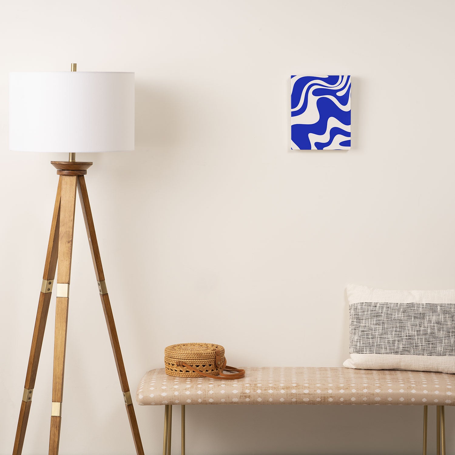Retro Liquid Swirl Contemporary Abstract Pattern 2 in Cobalt Blue and White Canvas Print Gallery Image 2